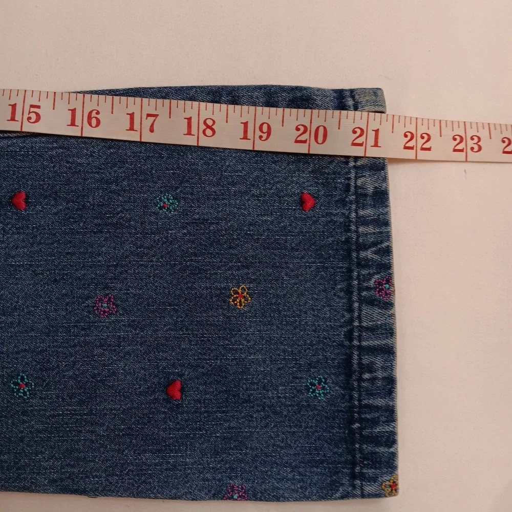 VTG Y2K Health Tex‎ Girls Club Jeans Embroidered Flowers Hearts Size 7(XS) Denim